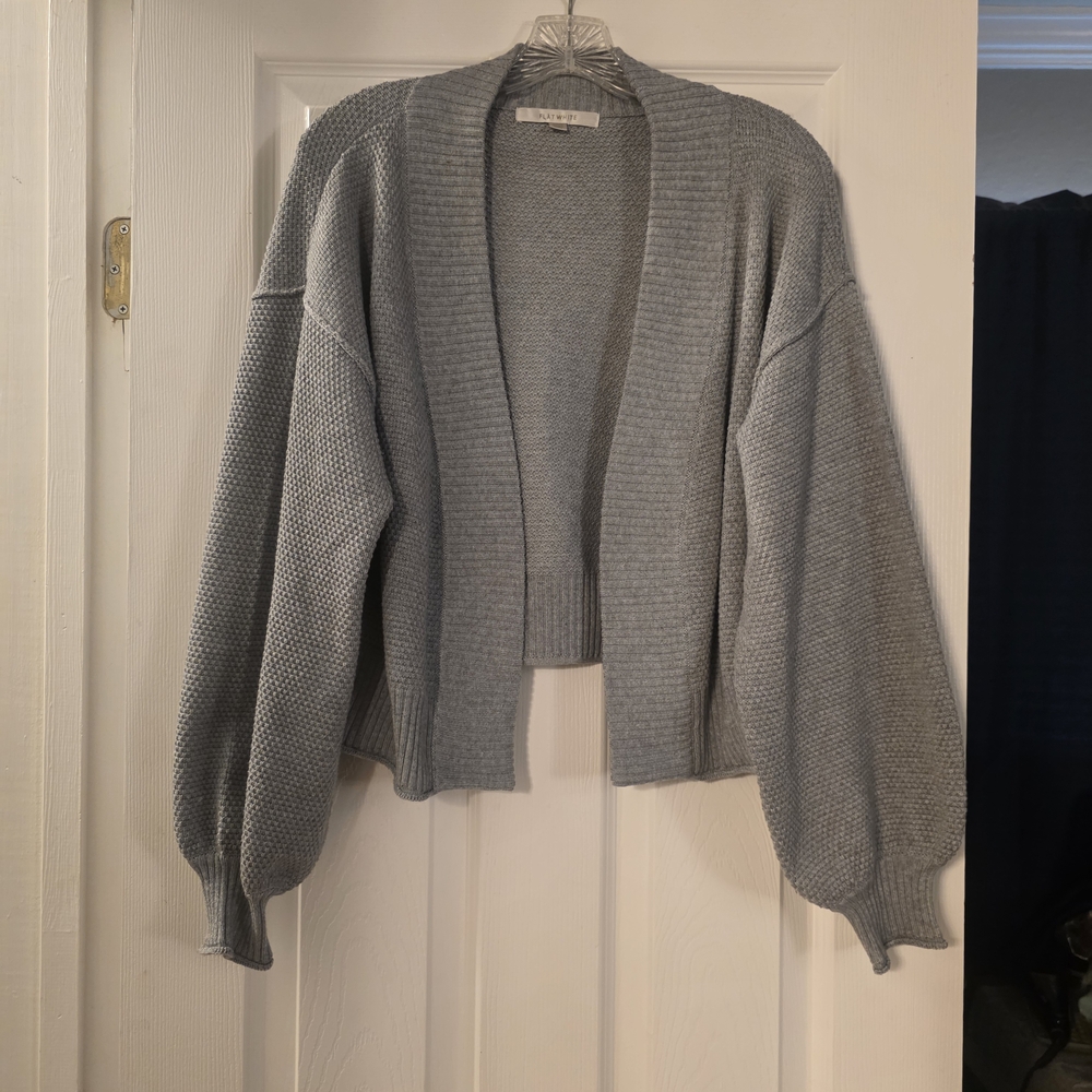 Anthropologie Cropped Puff Sleeve Cardigan Grey One Size